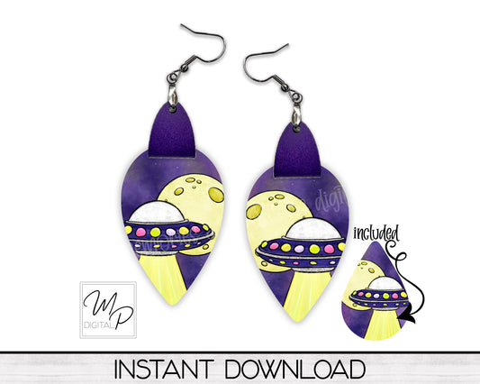 Space Alien Upside Down Teardrop PNG Design for Sublimation of Earrings with Leather, Digital Download