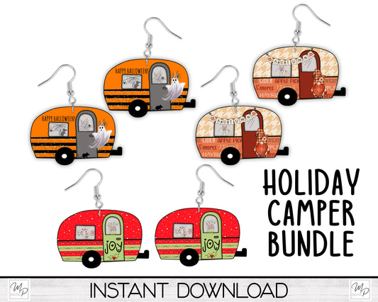 Holiday RV Camper BUNDLE, Earrings, Hanging Sign PNG Design for Sublimation, Camping