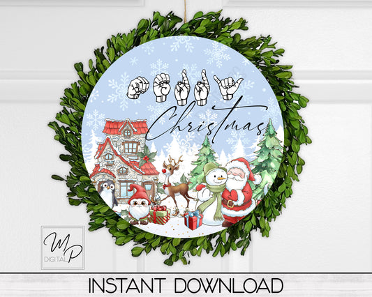 ASL Merry Christmas Round Sign, Ornament, Earrings, PNG Digital Download For Sublimation, Commercial Use