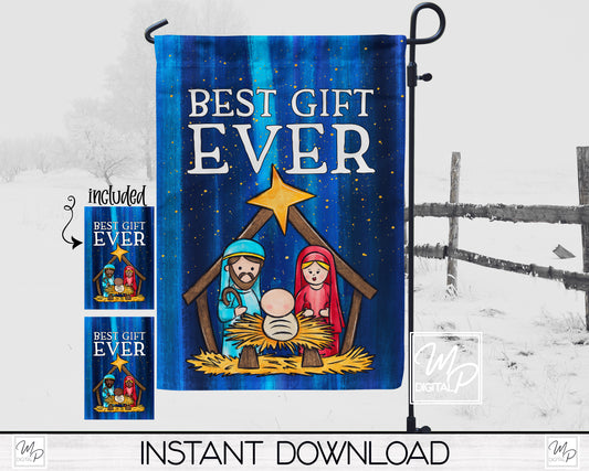 12x18 Garden Flag Sublimation Design, Christmas Nativity, Best Gift Ever, Patio Flag Digital Download