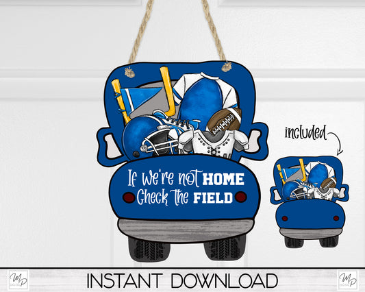 Blue Football Truck Door Hanger PNG Design for Sublimation, Digital Download