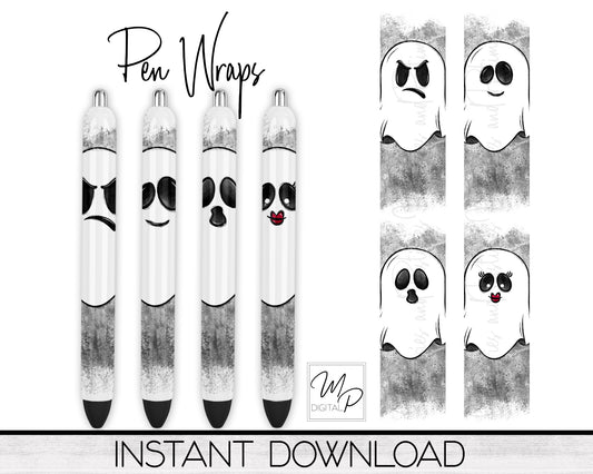 Cute Halloween Ghosts Sublimation or Epoxy Pen Wrap Designs, PNG Digital Download