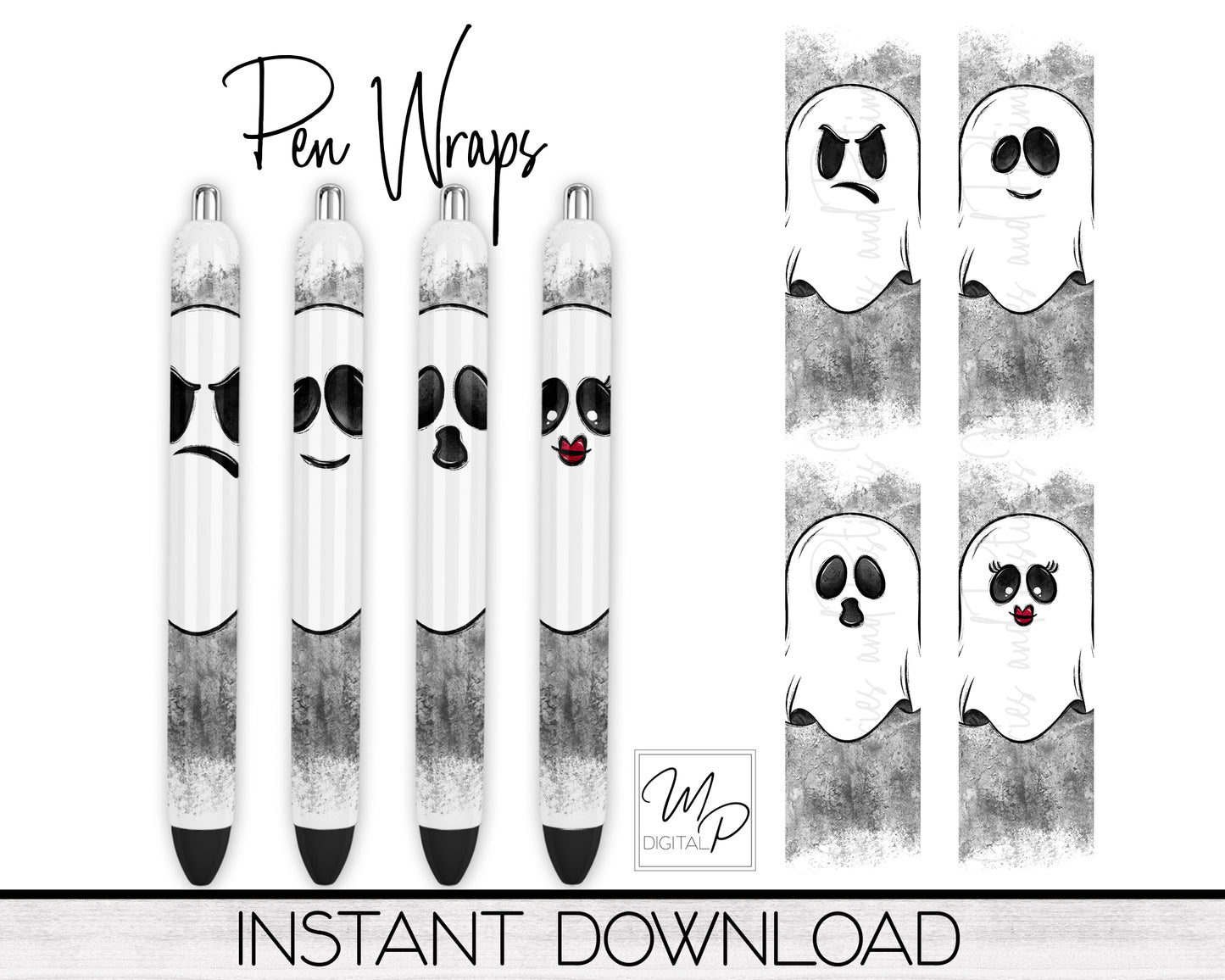 Cute Halloween Ghosts Sublimation or Epoxy Pen Wrap Designs, PNG Digital Download