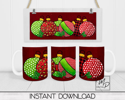 Christmas Ornament Coffee Mug Sublimation Design PNG Digital Download - 11oz and 15oz