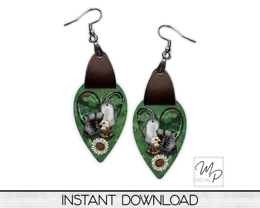 Military Soldier Upside Down Teardrop PNG Design for Sublimation of Earrings with Leather, Digital Download