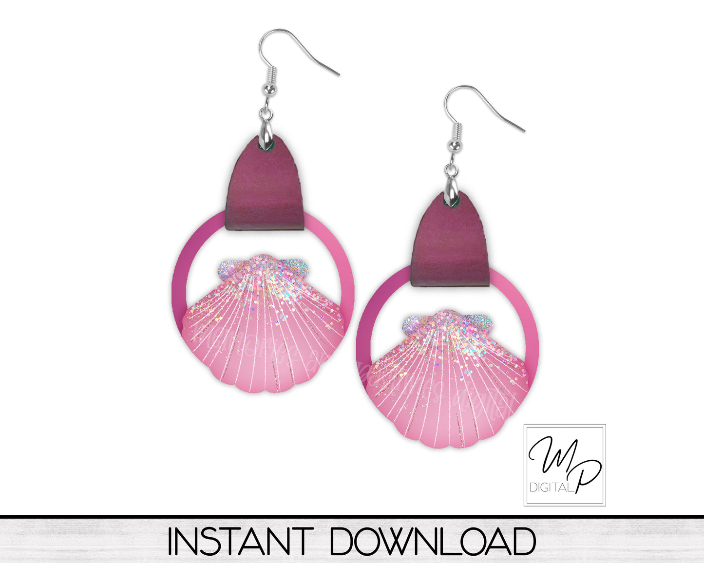 Pink Shell PNG Design for Sublimation of Earrings with Leather, Digital Download