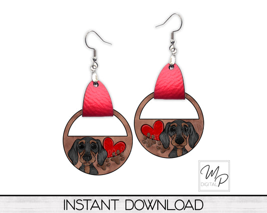 Dachshund Half Circle PNG Design for Sublimation of Earrings with Leather, Digital Download