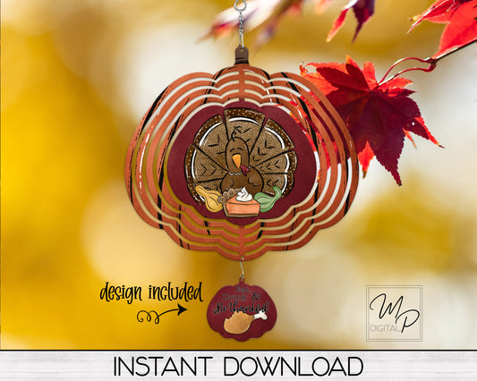 Turkey Day Pumpkin Shaped Garden Wind Spinner PNG Design for Sublimation, Digital Download, Commercial Use