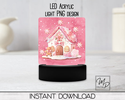 Pink Gingerbread Square LED Light Up Acrylic Sign, Night Light PNG Sublimation Design, Digital Download