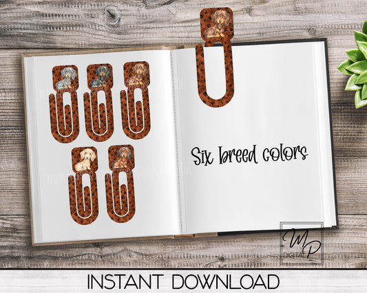 Six Breed Colors, Dachshund Bookmark Clip, PNG Sublimation Digital Design Download