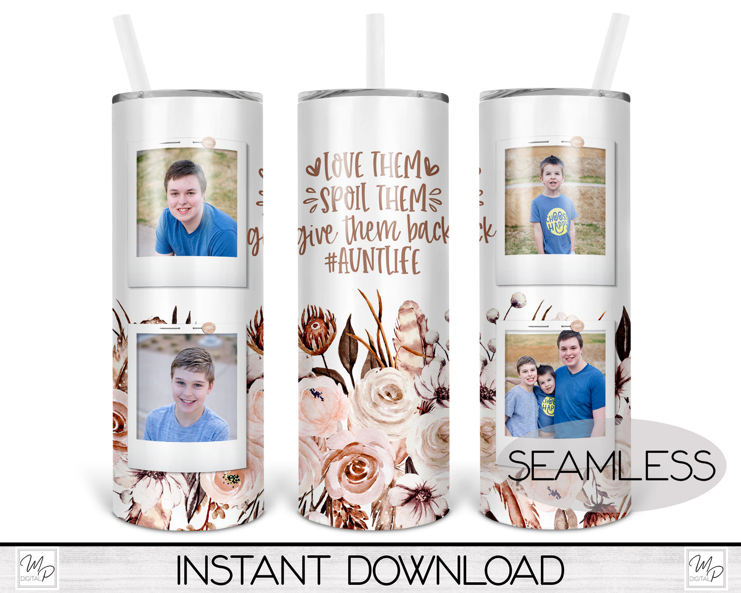 Aunt 20oz Skinny Photo Tumbler PNG Sublimation Design, Digital Download