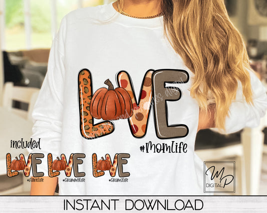 Fall Mom | Aunt Love VOL 2 Sublimation Design PNG Digital Download - Pumpkin, Tote Mug Tshirt Tumbler Sublimation - Commercial Use