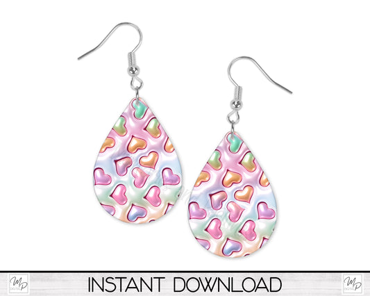 Puffy Hearts Teardrop Earring Design for Sublimation, Digital Download