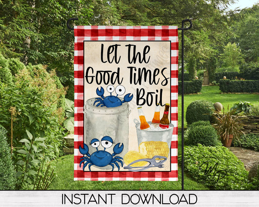 Blue Crab Boil Garden Flag Design for Sublimation, Yard / Patio Flag, Digital Download