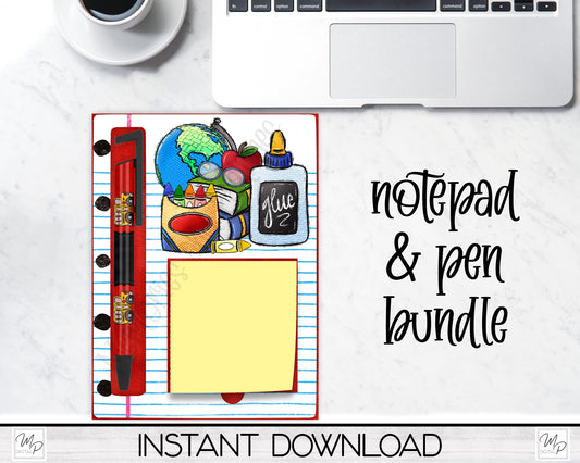 Teacher Sticky Notepad Holder and Pen PNG Sublimation Design, Digital Download