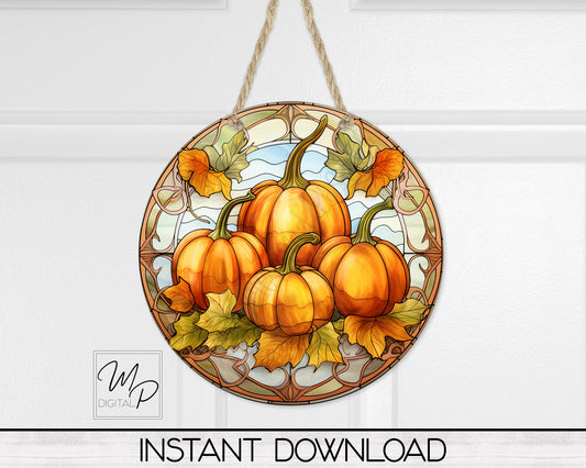 Fall Pumpkin Round Door Sign PNG, Digital Download for Sublimation