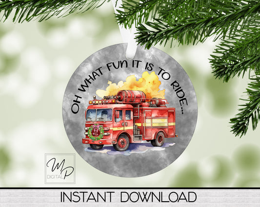 Firefighter Round Ornament PNG Digital Download for Sublimation