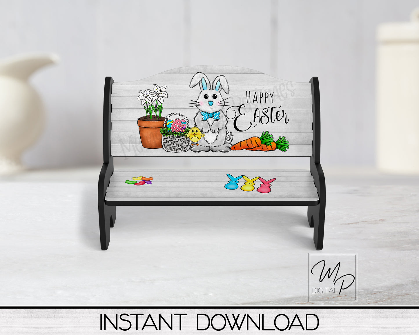 Easter Bunny Bench PNG for Sublimation, Sublimation Design for Tiered Tray Benches, Digital Download