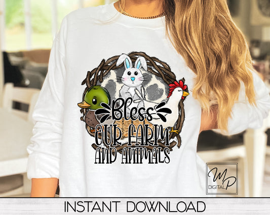 Bless Our Farm and Animals Sublimation Design PNG Digital Download - Tote Mug Tshirt Tea Towel Sublimation - Commercial Use