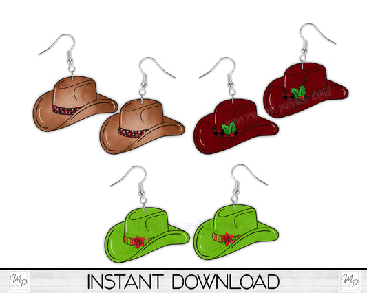 Christmas Cowboy Hat Earring Design for Sublimation, Digital Download