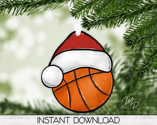 Christmas Basketball Santa Hat PNG Design for Sublimation, Digital Download