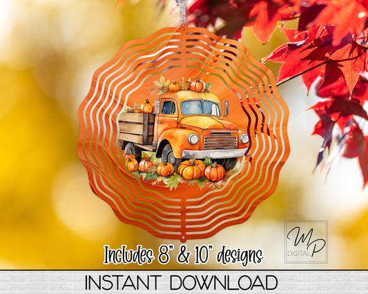 Fall Pumpkin Truck Garden Wind Spinner PNG Design for Sublimation, Digital Download