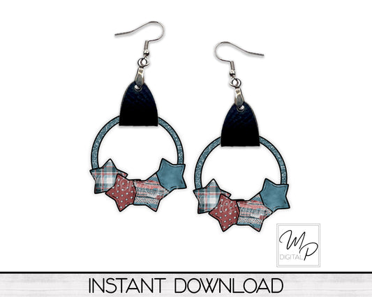 Patriotic July 4th Star Cluster PNG Design for Sublimation of Earrings with Leather, Digital Download