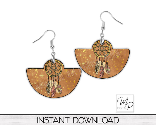Dreamcatcher Earring PNG Design For the Boho Rounded Blank, Sublimation Design