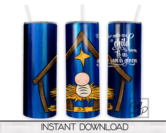 Christian Christmas 20oz Skinny Tumbler Design - PNG Instant Digital Download - Commercial Use