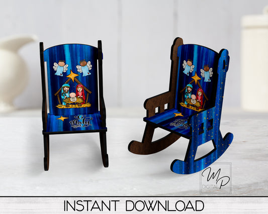 Christian Christmas Nativity MDF Rocking Chair PNG Sublimation Design, Digital Download