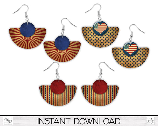 Patriotic Earring Design Bundle for Sublimation of Boho Round Blanks, Digital Download