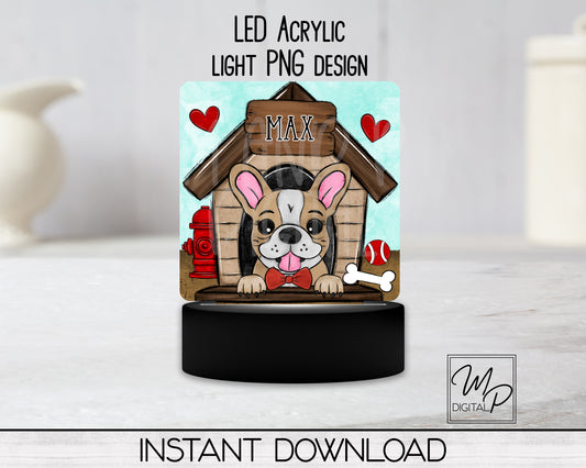 French Bulldog Square LED Light Up Sign PNG Sublimation Design, Digital Download