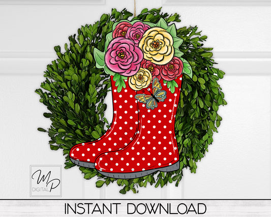 Rain Boots and Flowers PNG Design for Sublimation of Earrings, Door Hangers, Digital Download