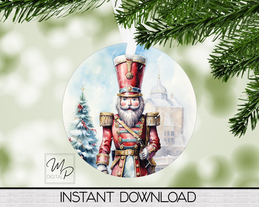 Nutcracker Christmas Round Ornament PNG Digital Download for Sublimation