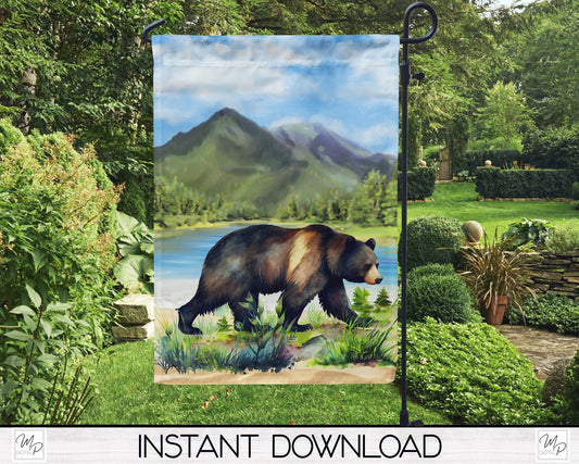 Black Bear Garden Flag Design for Sublimation, Digital Download