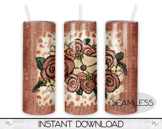 Boho Floral 20oz Skinny Tumbler PNG Sublimation Design, Digital Download