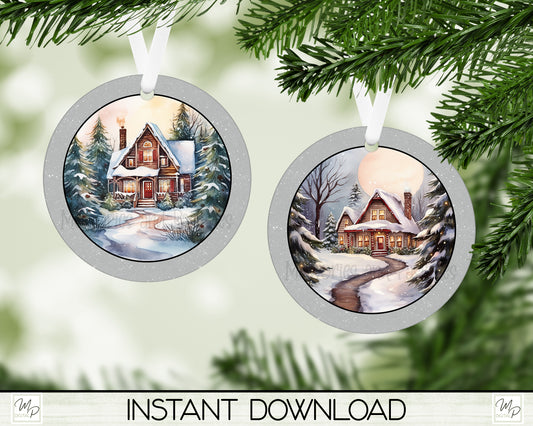 Christmas Farmhouse Round Ornament PNG Bundle Digital Download for Sublimation