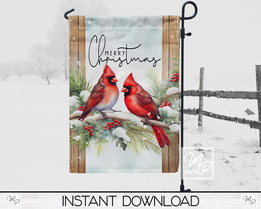 12x18 Garden Flag Sublimation Design, Christmas Cardinals, Patio Flag Digital Download