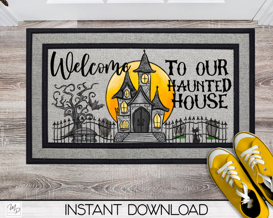 Halloween Haunted House Welcome Door Mat Design for Sublimation, Digital Download