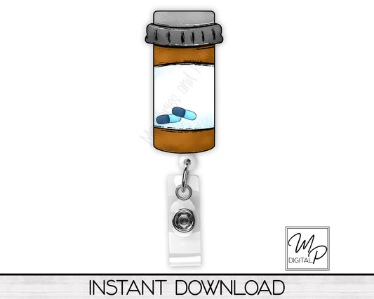Pill Bottle PNG Design for Sublimation of Earrings and Badge Reels, Digital Download