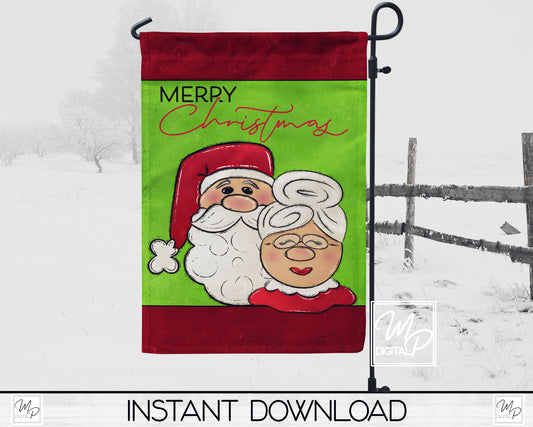 12x18 Garden Flag Sublimation Design, Santa and Mrs. Claus, Patio Flag Digital Download