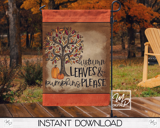 12x18 Garden Flag Sublimation Design, Fall Autumn Leaves, Patio Flag Digital Download