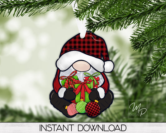 Whimsical Santa Gnome Christmas Ornament PNG Sublimation Design - Digital Download for Commercial Use