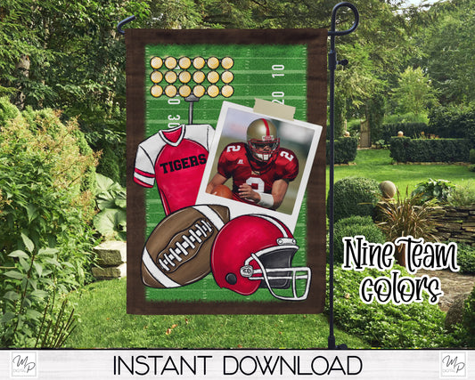 Football Photo Garden Flag Design for Sublimation, Nine Colors, Digital Download