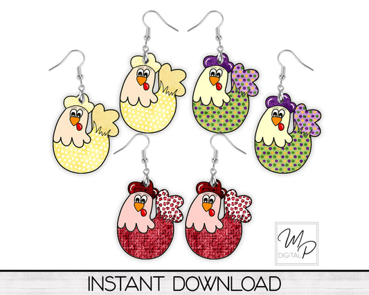 Chicken Holiday Bundle PNG Designs for Sublimation of Earrings, Digital Download