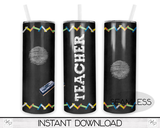 Chalkboard Teacher 20oz Skinny Tumbler PNG Sublimation Design, Tumbler Digital Download