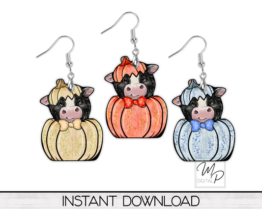 Fall Pumpkin Cow Earring PNG Design Bundle for Sublimation, Digital Download