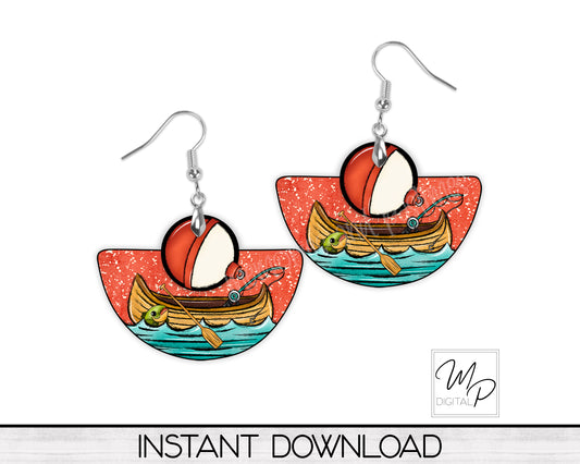 Fishing Earring PNG Design For the Boho Rounded Blank, Sublimation Design