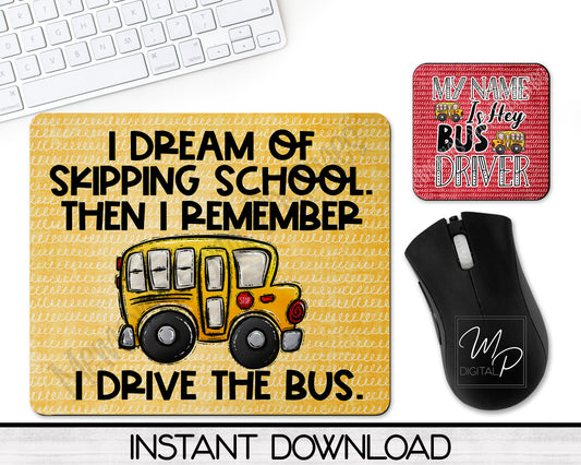 Bus Driver Mousepad and Coaster PNG for Sublimation, Digital Download