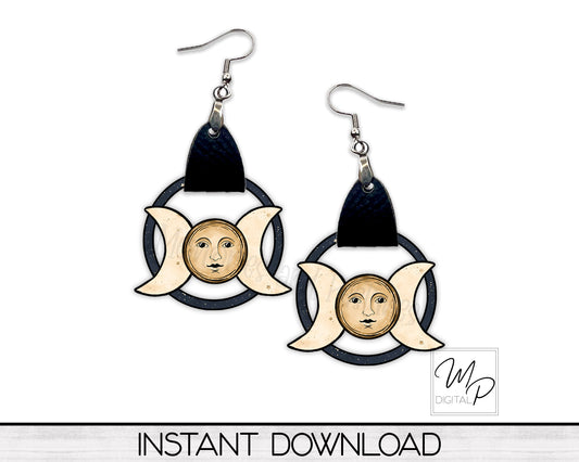 Celestial Moon and Stars PNG Design for Sublimation of Earrings with Leather, Digital Download